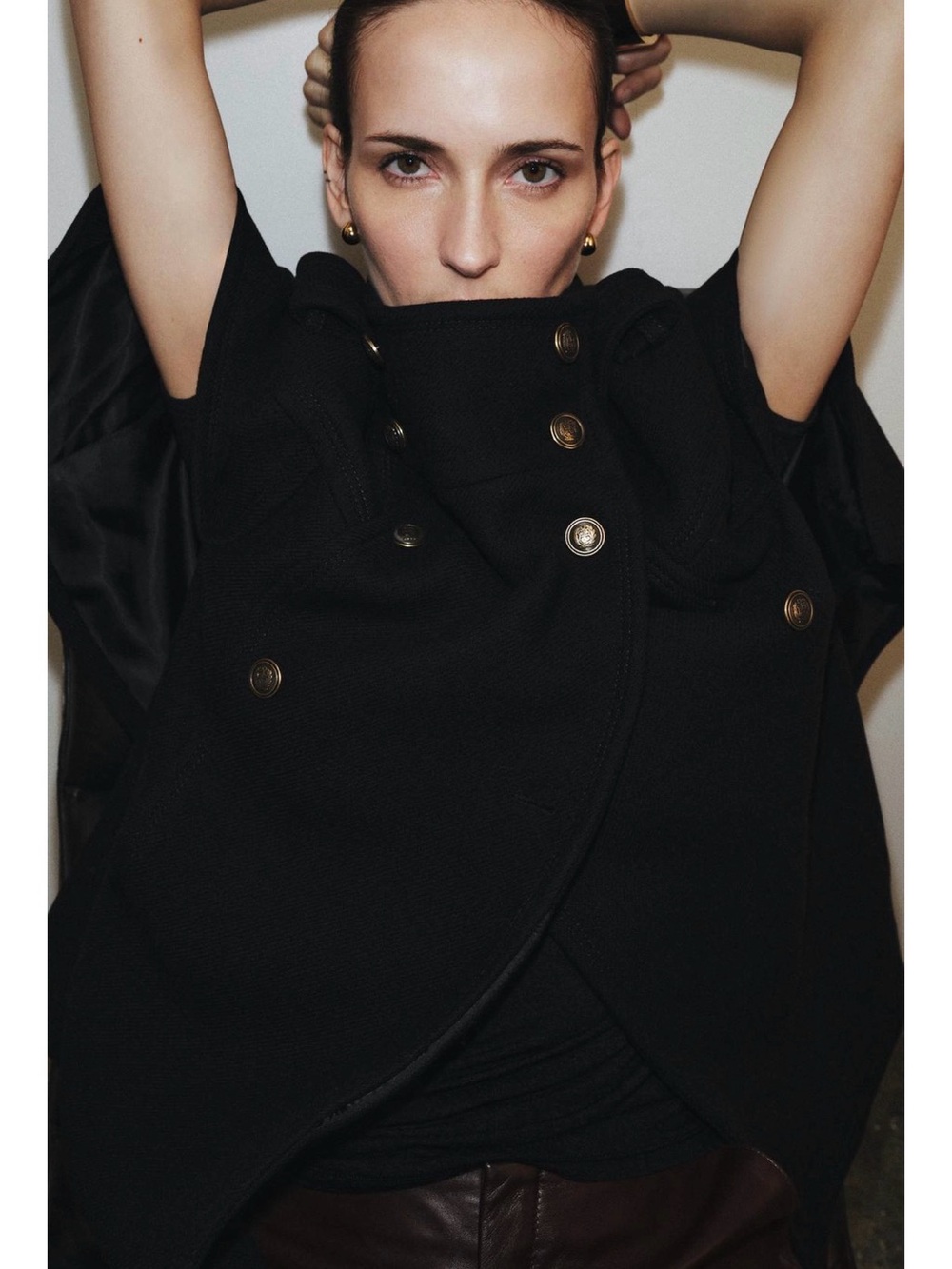 Womens Black Military-Style Wool Cape Coat - Picture 5 of 12